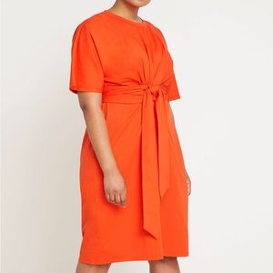 ELOQUII size 16 wrap front flutter sleeve dress EUC in bright red/orange
